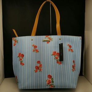 Tahari Whimsy Pinstripe Rose Tote NWT